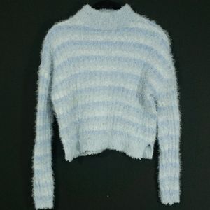 Fuzzy blue striped sweater